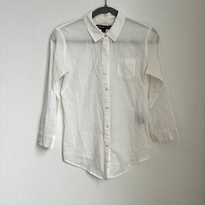 Elizabeth and Jane White Cotton Button-Down Shirt S Effortless Airy Chic Breezy